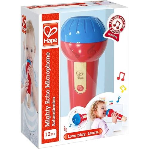 Hape Mighty Echo Microphone | Battery-Free Voice Amplifying Microphone Toy for Kids 1 Year & Up, Red, Model Number: E0337