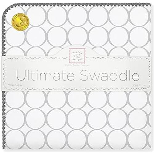 SwaddleDesigns Large Receiving Blanket, Ultimate Swaddle for Baby Boys, Girls, Softest US Cotton Flannel, Best Shower Gift, Made in USA, Sterling Mod Circles (Mom's Choice Award Winner)