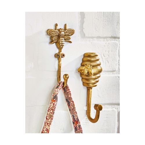 Bee Wall Hook - Antique Brass Gold Decorative Iron Hook
