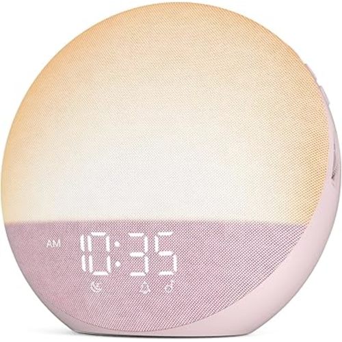 Odokee Sunrise Alarm Clock White Noise Machine: Natural Wake Up Light - Dimmable Clock with Bluetooth Speaker for Bedroom - 25 Sleep Sounds for Baby Adults Kids Sakura Pink