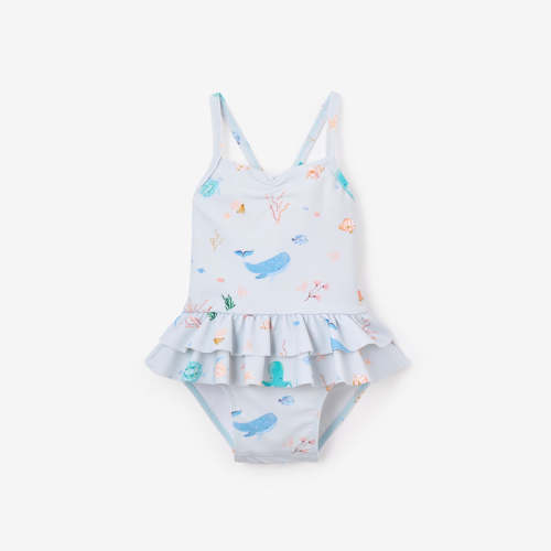 Pale Blue Ocean Adventure Baby Ruffle Swimsuit BLUE / 6-9M