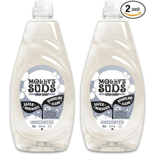 Molly's Suds Liquid Dish Soap | Clean, Simple Ingredients | Extra Scrubbing Power | Unscented, 24 oz - 2 Pack