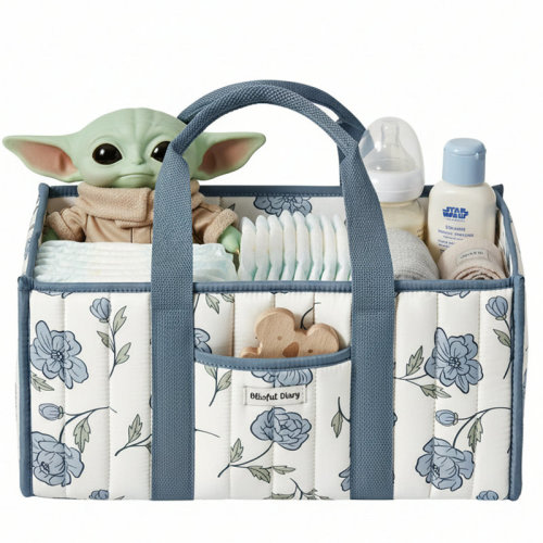 Rebrilliant Wildflower Print Quilted Tihomira With Removable Dividers & Outer Pocket - Portable Baby Storage Basket For Nursery, Travel & Car Organization | Wayfair