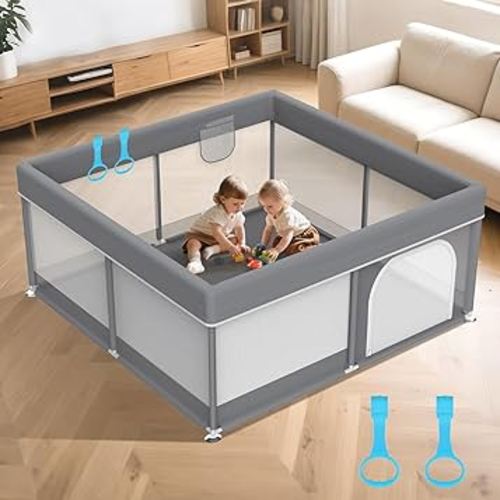 50x50 Inch Baby Playpen - Playpen for Babies and Toddlers, Baby Play Yard for Indoor & Outdoor, Toddler Fence Play Area with Skin-Friendly Fabric and Soft Breathable Mesh, Dark Grey