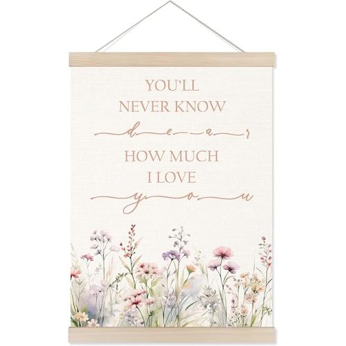 Welshower Wildflower Girls Nursery Poster Hanger Frame, You'll Never Know Dear How Much I Love You Wall Art Prints Decor for Toddler Girls Room Nursery Playroom, 12x16 Inch