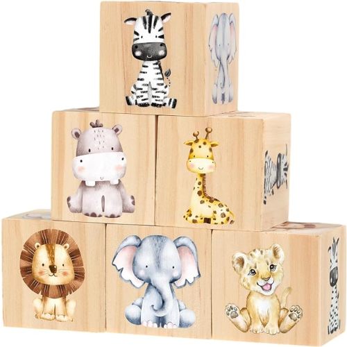 Kigley 6 Pcs Nursery Decor for Girls and Boys Nursery Decor Watercolor Shelf Decoration for Bedroom Playroom Gifts(Safari Animals)