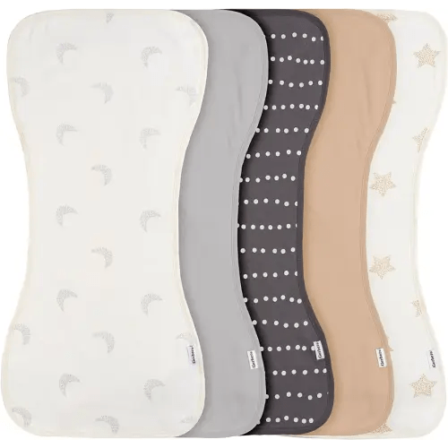 Gerber Baby Unisex Burp Cloths 5-Pack, Tan Grey, Size 10.5" x 21"