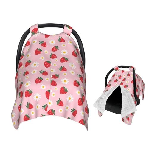 Strawberry Flowers Baby Car Seat Canopy Nursing Cover for Newborn Car Seat Breastfeeding Covers Blanket Newborn Shower Gift