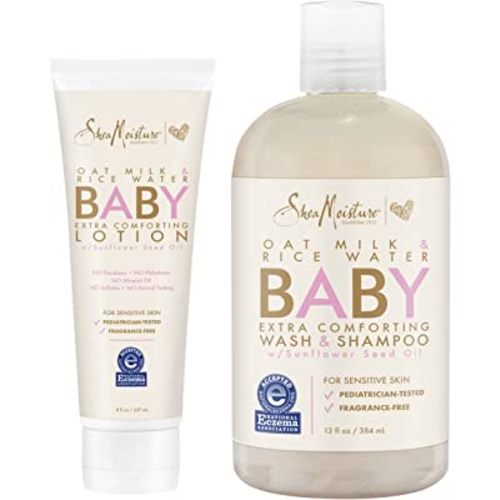 SheaMoisture Baby Wash and Shampoo 21 oz 2 Count - Oat Milk and Rice Water Care with Shea Butter for Sensitive and Dry Skin, Hypoallergenic, Sulfate and Paraben Free, Fragrance Free