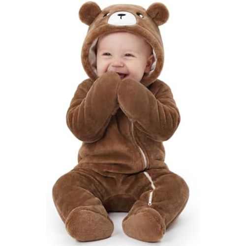 Looxii Baby Snowsuit Fleece Baby Winter Clothes for Newborn Boys and Girls Hooded Footies Romper Bear Costume Soft Warm