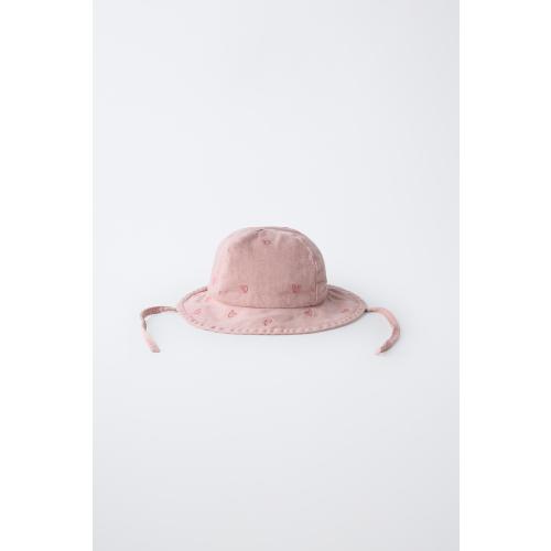 EMBROIDERED HEARTS TWILL BUCKET HAT - Pink | ZARA United States