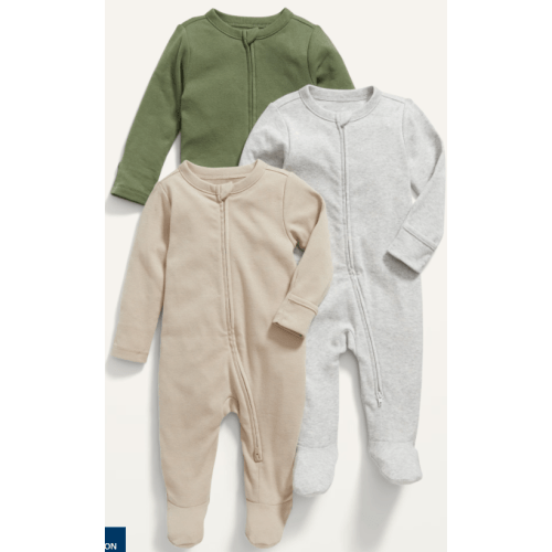 Unisex 3-Pack Sleep & Play 2-Way-Zip Footed One-Piece for Baby