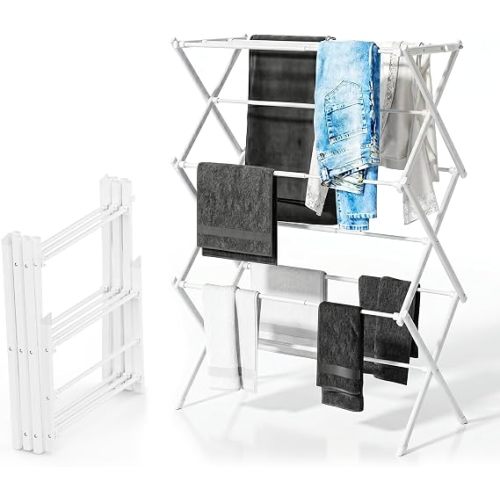 3-Tier Foldable Clothes Drying Rack Adjustable (15.75in-29in W), Laundry Drying Rack Collapsible Easy Assembly, Small Folding Portable Air Dryer for Laundry Indoor Outdoor 40"x29"x13"