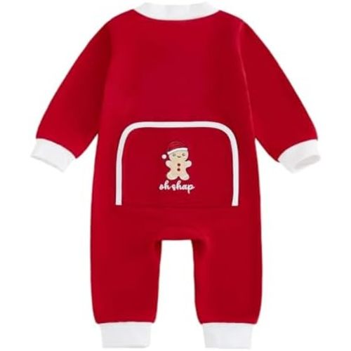 Baby Christmas Outfit Boy Girl Santa Cookies Zipper Jumpsuit