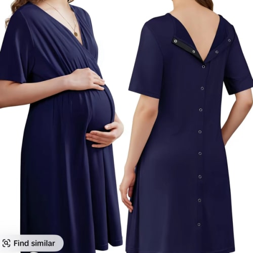 Mother's Day EKOUAER Summer For womens Labor and Delivery Summer Gown for Hospital Short Sleeve Maternity Nursing Dress Nightgown with Button S-XXL Skin-friendly Comfortable Material V Neck Design for Pregnancy Postpartum - TikTok Shop