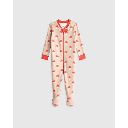 100% Organic Cotton Footie Pajama in Mushrooms, Size 0 3M