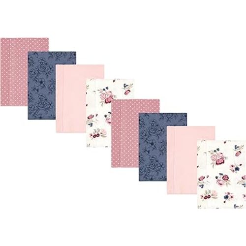 Hudson Baby Cotton Poly Flannel Burp Cloths Multipack, Dusty Rose Floral 8-Pack, One Size