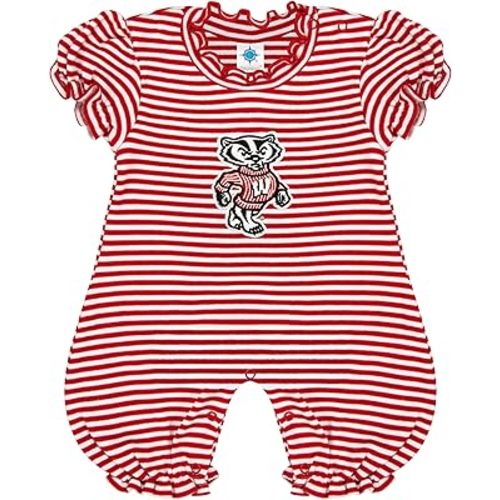 College Baby NCAA Striped Puff Sleeve Romper – for Girls (Newborn-12 Mos)