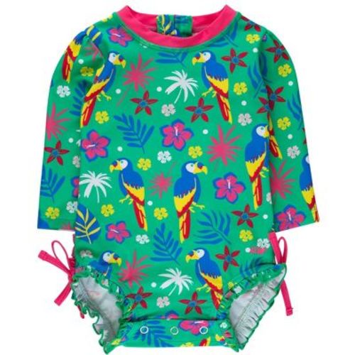 RuffleButts Baby Girls Tropical Long Sleeve UPF50+ One Piece Rash Guard - Parrot Palms, 3-6m