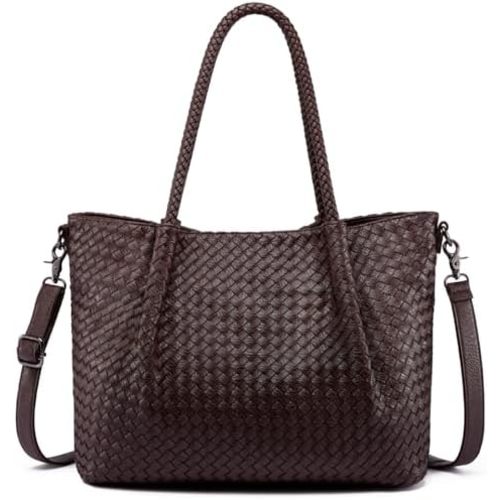 LOVEVOOK Woven Tote Bag for Women Vegan Leather Shoulder Handbag for Travel Work Crossbody Purse
