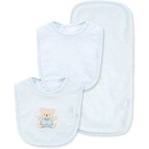 Little Me Clothes for Baby Boys’ and Girls’ 2 Bibs and 1 Burp Cloth Set, Soft Cotton Feeding Essentials with Velcro Closures
