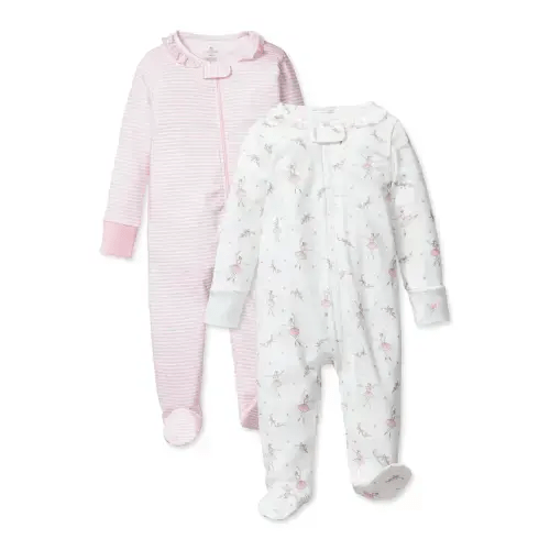 Baby's Holiday Pima Romper Duo in Pink Stripe & Sugar Plum Fairy