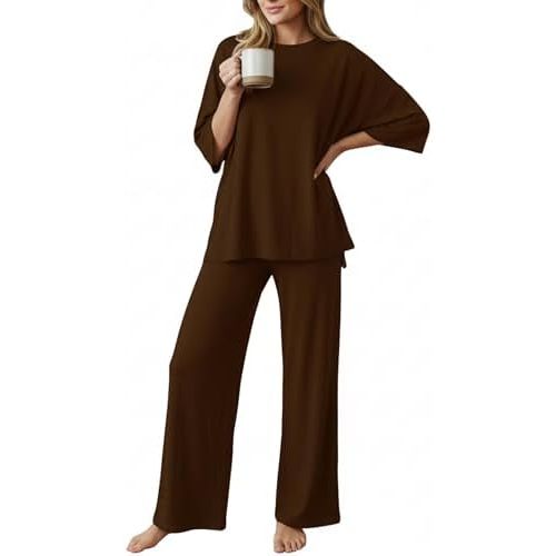 PATPAT Lounge Sets for Women Short Sleeve Tops and Long Pants Pajama Set