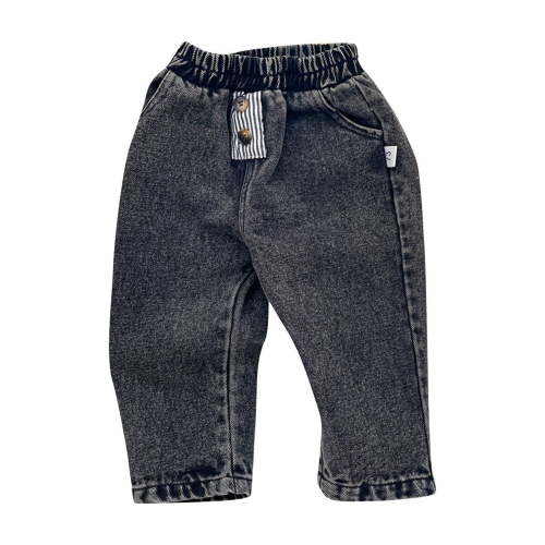Kovlvoll Newborn Baby Clothes Elastic Waist Pants Straight Leg Solid Color Casual Infant Denim Trousers with Pockets