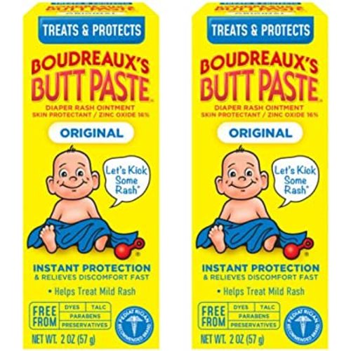 Boudreaux's Butt Paste Original Diaper Rash Cream, Ointment for Baby, 2 oz Tube (Pack of 2)