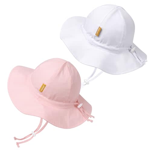 Baby Girl Sun Hat with UPF 50+ Outdoor Adjustable Toddler Beach Hat with Wide Brim Bucket Hats for Kids