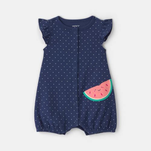 Carter's Baby Girls Short Sleeve Dots Romper, Color: Navy - JCPenney