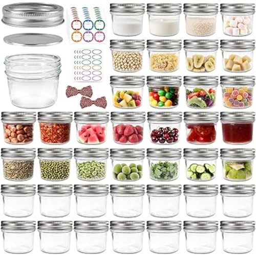 40 Pack Mason Jars 4 oz with Regular Lids and Bands, Mini Canning Jars, Small Glass Jars for Jam Jelly Honey Crafts Wedding Favors