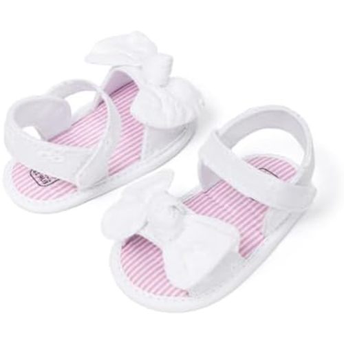 Miamooi Infant Baby Girls Boys Sandals Summer Bowknot Crib Shoes Toddler Pu Leather Flower Soft Rubber Sole Dress Flats First Walker Shoes