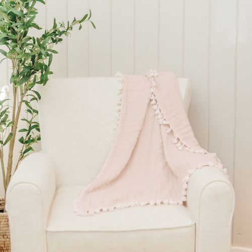 Light Pink Baby Blanket - 6 Layer Muslin Blanket | Crane Baby