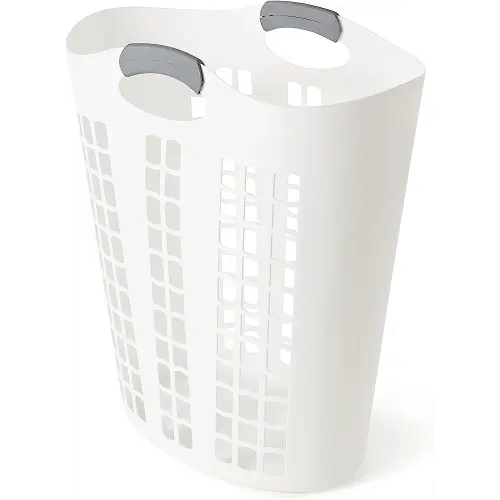 Gracious Living 91786-5C Easy Carry Flex 87.5 Liter Dirty Clothes Basket, Large Fully Ventilated Plastic Laundry Hamper Bin with Handles, White