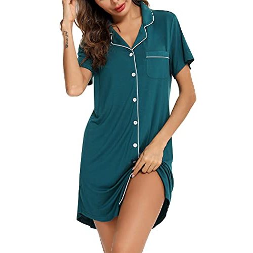Anjue Pajama Nightgowns for Women Button Down Pajamas Tops Short/Long Sleeve Sleepwear Sleep Shirts Nightdress S-XXL