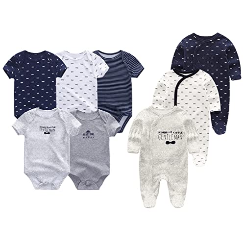 ZAV Unisex Infants Clothes 5-pack Short Sleeve Bodysuits And 3-pack Baby Footed Jumpsuits