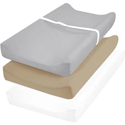 david's Kids 3 Pack Changing Pad Cover Set, Ultra Soft Breathable Cozy Microfiber Diaper Change Table Sheets for Baby Girls, Fit Most Changing Pads, White & Grey & Khaki