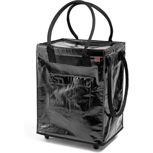 CleverMade Large Laundry Basket Hamper Bag, 90l Portable Collapsible Cart with Wheels, Heavy Duty Storage Organizer for Clothes & Groceries, Rolling Utility Tote with 75 lb Capacity, Foldable, Black