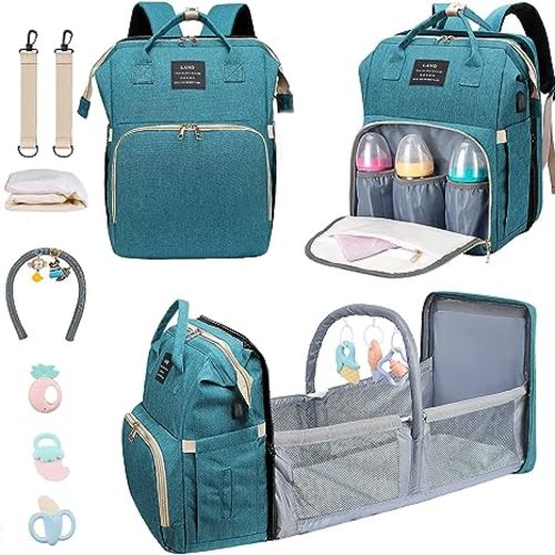 Baby Diaper Bags with Changing Station,900D Oxford Waterproof Diaper Bag Backpack for Moms Dads with USB Charging Port,Large Capacity Baby Essentials(Ungrade-Green)