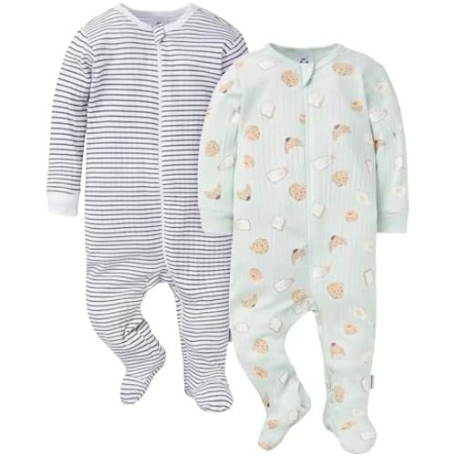 Gerber baby-girls Baby Unisex 2-pack 2-way Zip Textured Sleep 'N Play