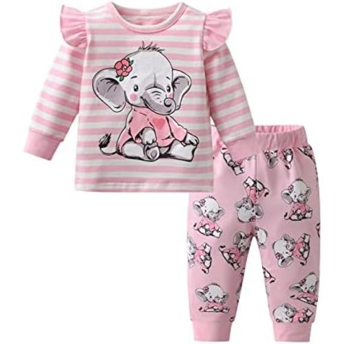 Eghunooy Baby Girls Clothes Set 2 Piece Long Sleeve Cartoon Pattern Infant Outfits