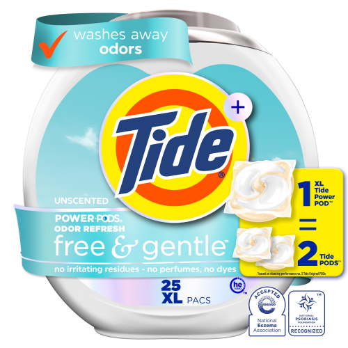 Tide Power PODS Free and Gentle Odor Refresh Laundry Detergent Packs, 25 Count