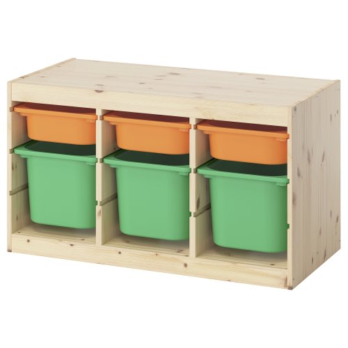 TROFAST Storage combination with boxes - light white stained pine light orange/bright green 93x44x52 cm (36 5/8x17 3/8x20 1/2 ")