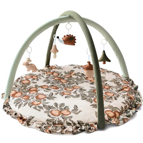 Baby Play Gym Apple-Leaf Mat, Infant Activity Center with 5 Sensory Toys | Baby Gym Tummy Time Mat, Baby Gym & Activity Mat Apple-Leaf Printed for Newborn Shower Gift Baby Essentials 0–18 Months