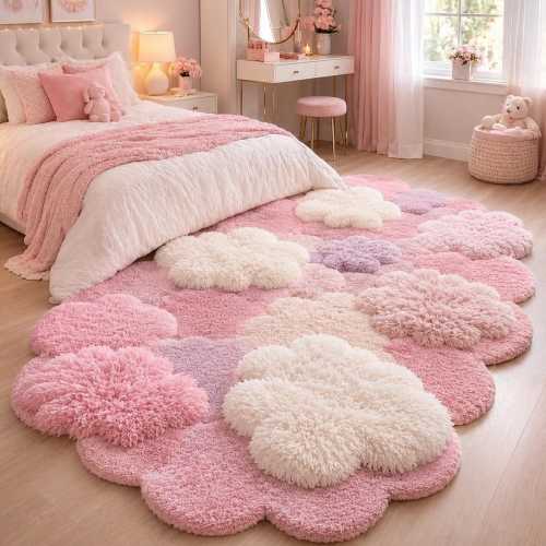 Hand Tufted Wool Cloud Rug | Plush Pink Nursery Carpet