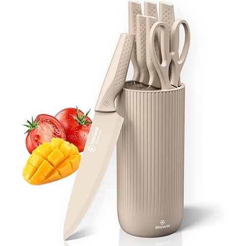 Knife Set, Brewin Kitchen Knife Set, Knives Set for Kitchen, Universal Knife Block, Utility Knife Block Set, New Home Essentials, Apartment Essentials, Camping essentials, RV Essentials