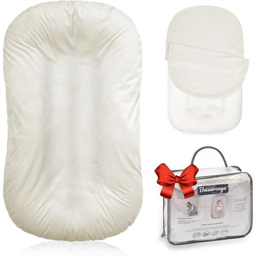 Baby Lounger - Snuggle Cozy Me Infant Lounger for Newborns | Flannel Cover, Breathable Soft, Portable Awake-Time Pad, Essential Baby Gift - White