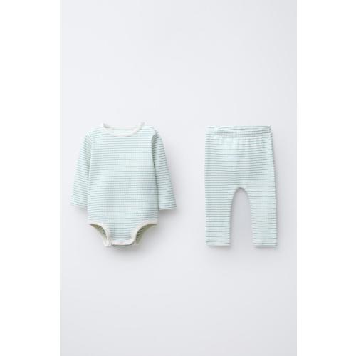 STRIPED BODYSUIT AND LEGGINGS SET - Sea green | ZARA United States