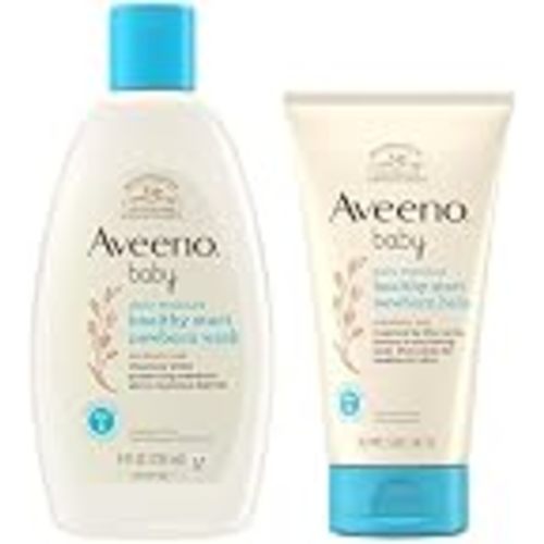 Bundle of Aveeno Baby Healthy Start Newborn Wash, Hypoallergenic Baby Body Wash with Prebiotic Oat, Fragrance-Free, 8 fl. oz + Newborn Balm, Baby Skin Balm with Prebiotic Oat , Fragrance-Free, 5 oz